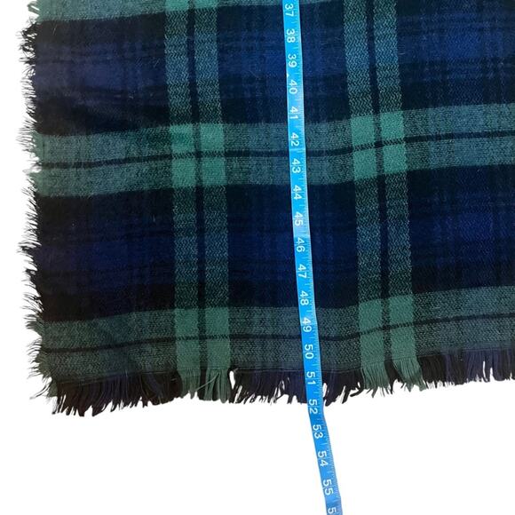 Plaid Blanket Scarf Wrap Blue Green Fringed 54x52 Acrylic Soft Cozy Versatile - Picture 5 of 8